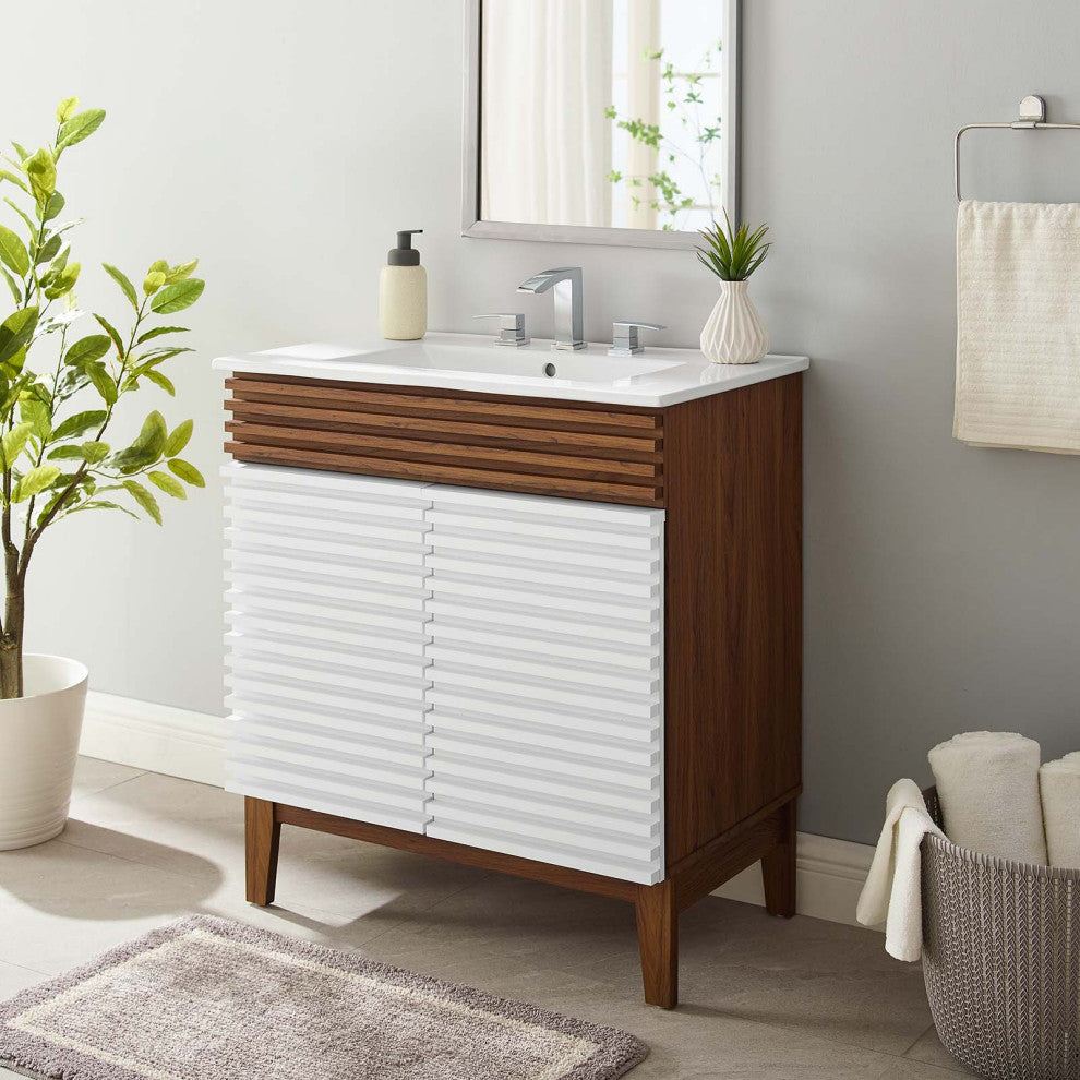 Render 30" Bathroom Vanity Cabinet, White Walnut White