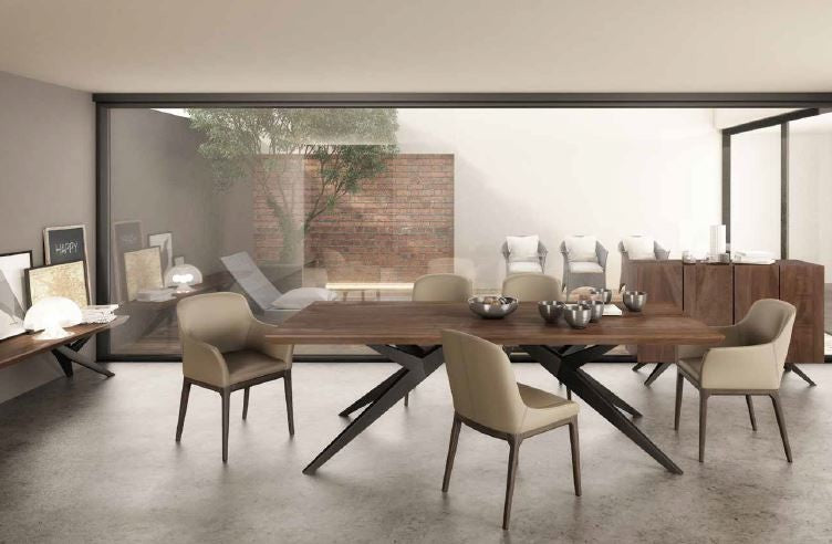 Modern Leather Dining Chairs, Walnut, Set of 4, Black