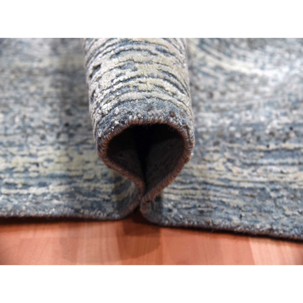 Blue Oceanic Pure Silk and Wool Hand Knotted Oriental Oversized Rug, 12'0"x15'0"