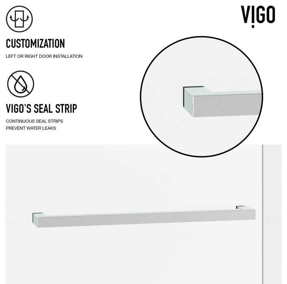 VIGO Houston Frameless Sliding, V-Motion, Chrome, Shower Door, 56" to 60" W X 76" H, Clear Glass