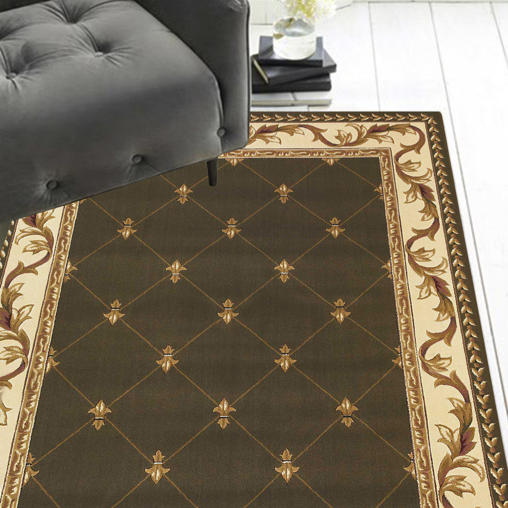 HomeRoots 8'x11' Green Machine Woven Hand Carved Fleur De Lis Indoor Area Rug