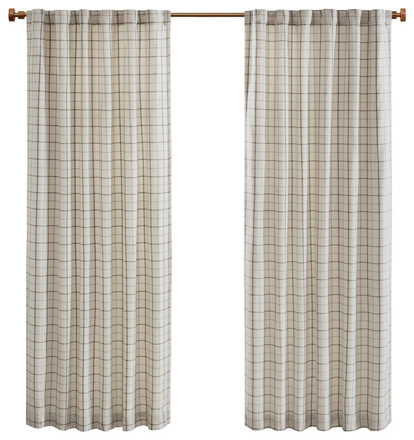 Madison Park Anaheim Plaid Window Panel with Fleece Lining, Beige, Ivory, 50x84", Rod Pocket Window Panel