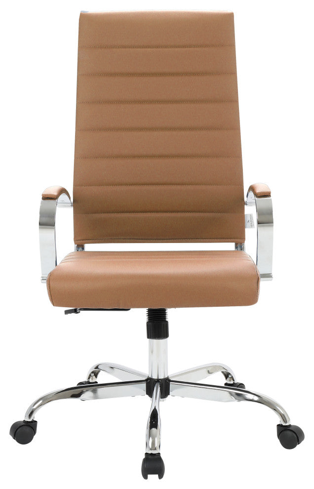 LeisureMod BOT19BRL Brown Benmar High-Back Leather Office Chair