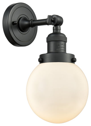 1-Light Beacon 6" Sconce, Matte Black, Glass: Matte White Cased