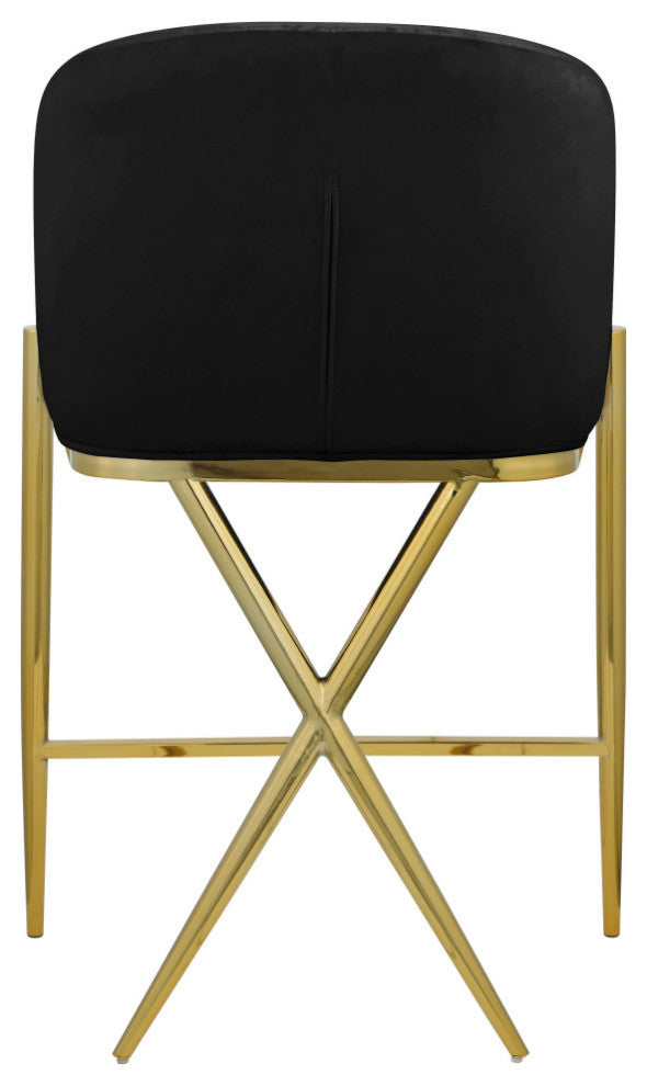 Xavier Velvet Upholstered Counter Height Stool, Black, Gold Finish