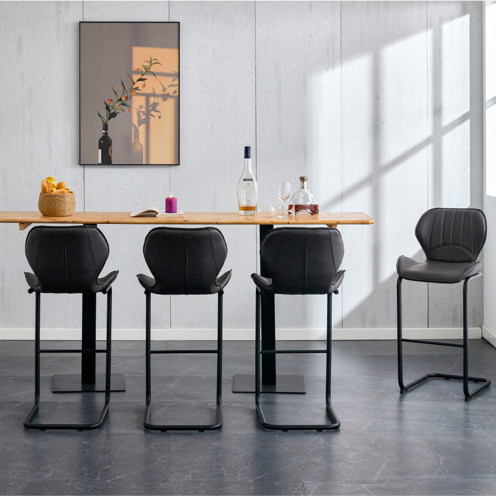 Modern PU 4 Bar chairs with Metal Legs for Dining,kitchen and Bar, Dark Brown