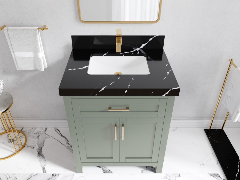 Cambridge 30" Single Sink Bath Vanity in Evergreen 2" Calacatta Black