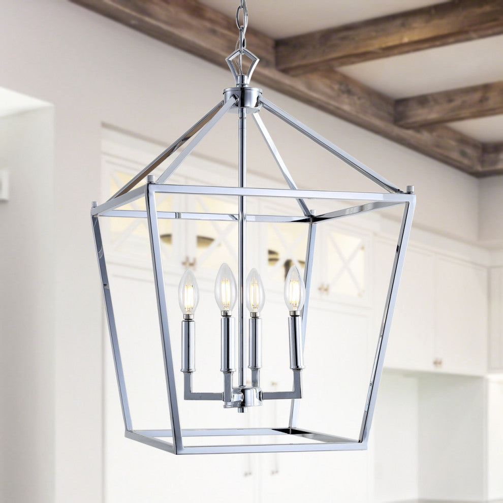 Pagoda Lantern Metal LED Pendant, Chrome, 16"