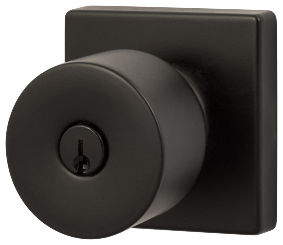 Bergen Square Keyed Entry Door Knob, Flat Black