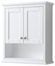 Avery Over-the-Toilet Wall-Mounted Storage Cabinet, White With Gold Trim