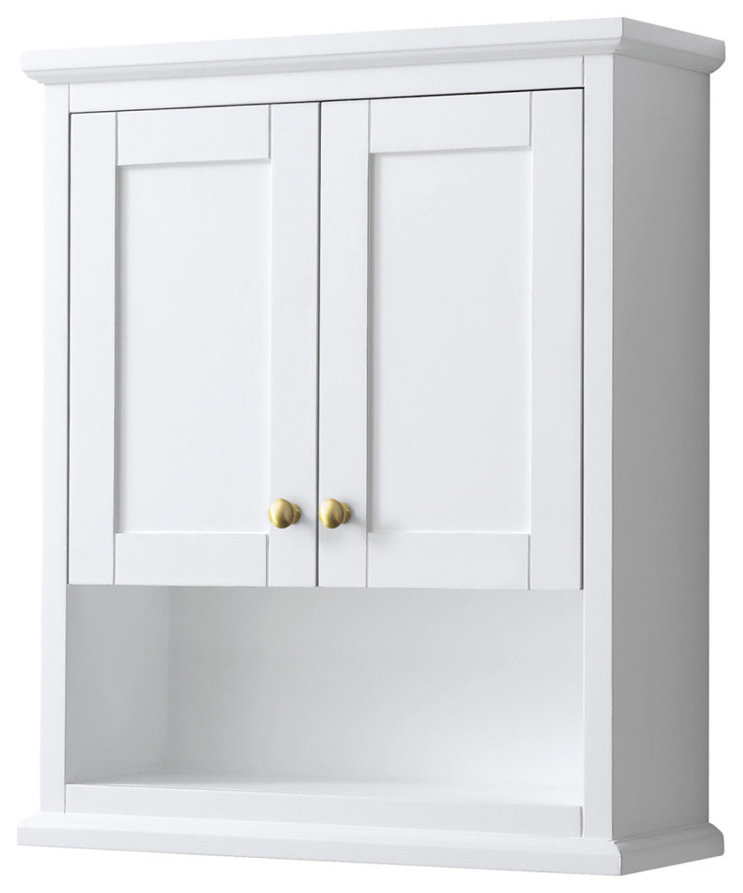 Avery Over-the-Toilet Wall-Mounted Storage Cabinet, White With Gold Trim