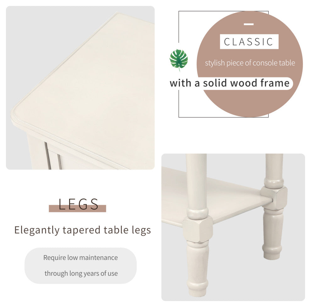 Narrow Console Table with Three Storage Drawers, Ivory