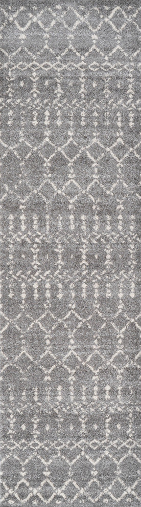 Moroccan HYPE Boho Vintage Diamond Runner Rug, Gray/Ivory, 2 X 8