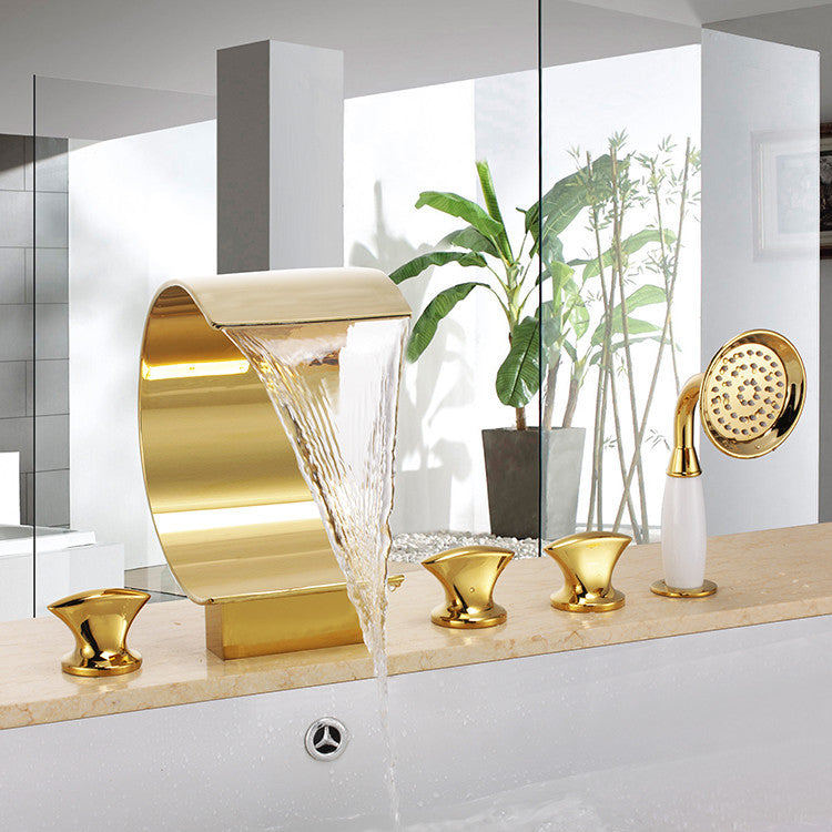 Siena Luxurious Deck Mounted Gold Waterfall Faucet With Hand Shower