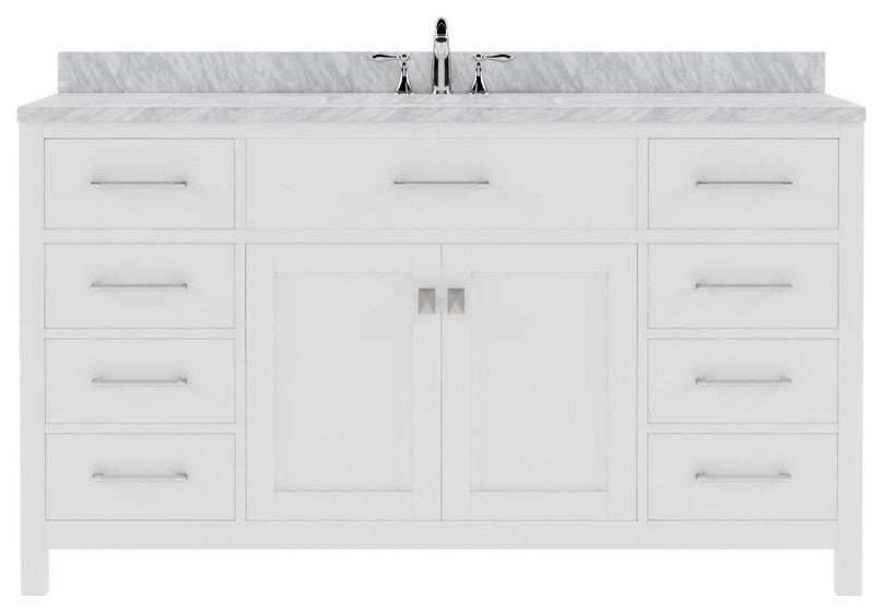 Caroline 60" Single Bath Vanity, White, White Marble Top and Square Sink