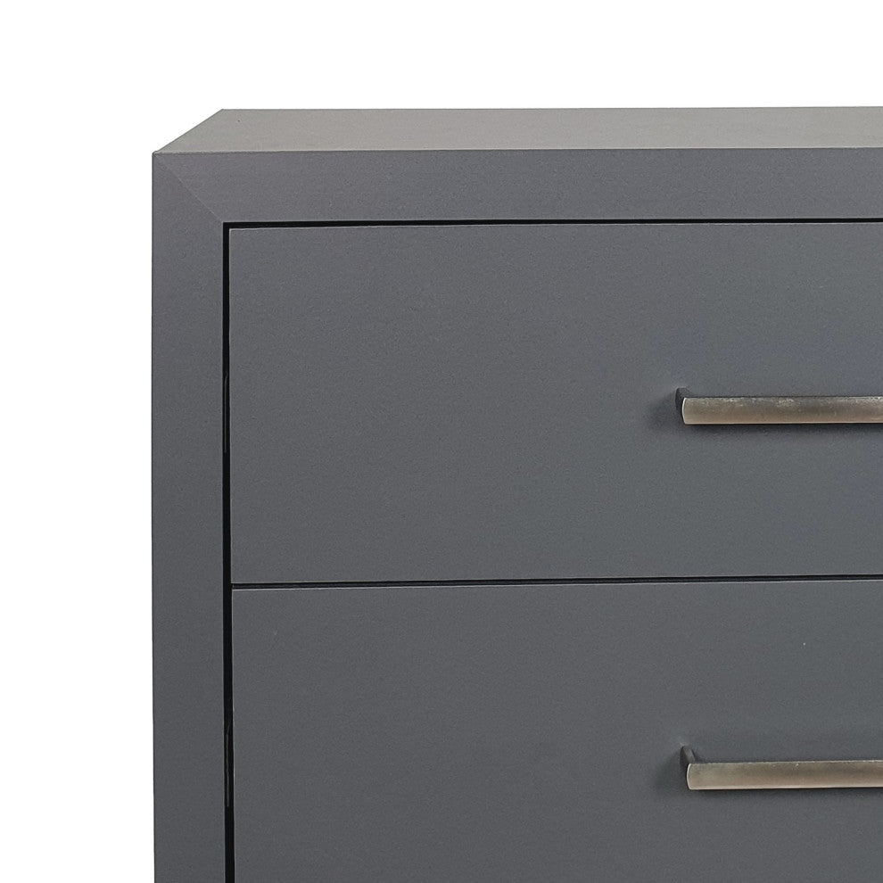 GDF Studio Modern 4-Drawer Wood Dresser With Iron Base, Charcoal Gray/Black