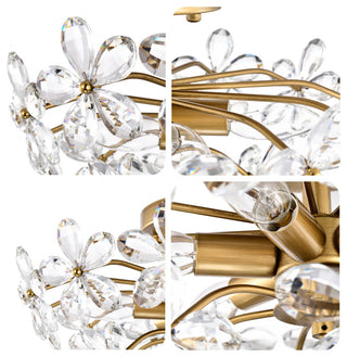 Grace 6-Light Crystal Glass Flower Flush Mount, Brushed Brass Finish