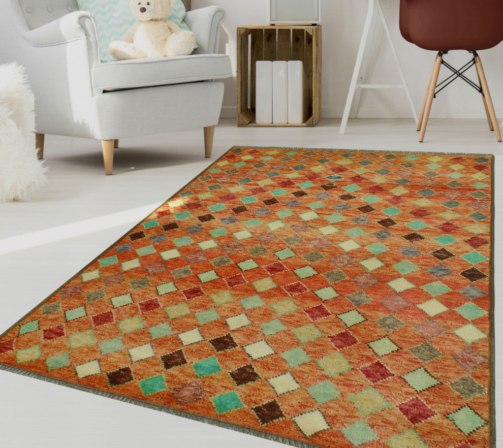 Balochi Shelia Orange/Ivory Rug, 4'0x5'11