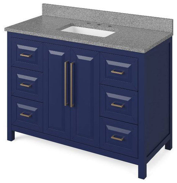 Cade Transitional 48" Hale Blue Bathroom Vanity, Steel Grey Cultured Marble Vani
