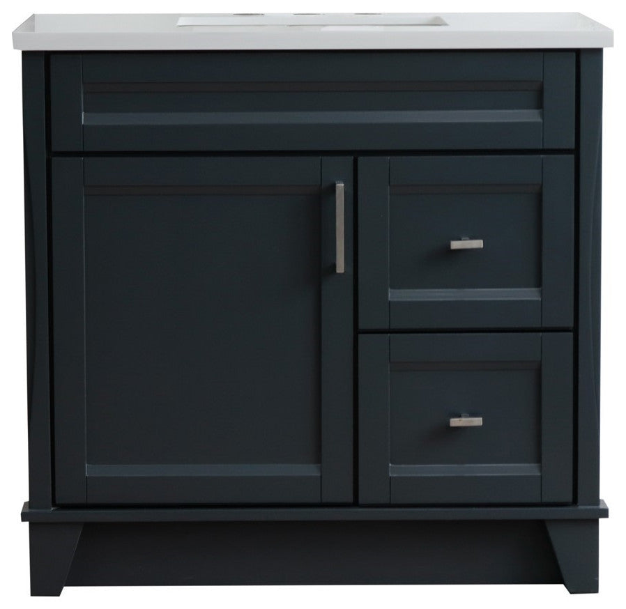 37" Single Sink Vanity, Dark Gray Finish With White Engineered Stone Top