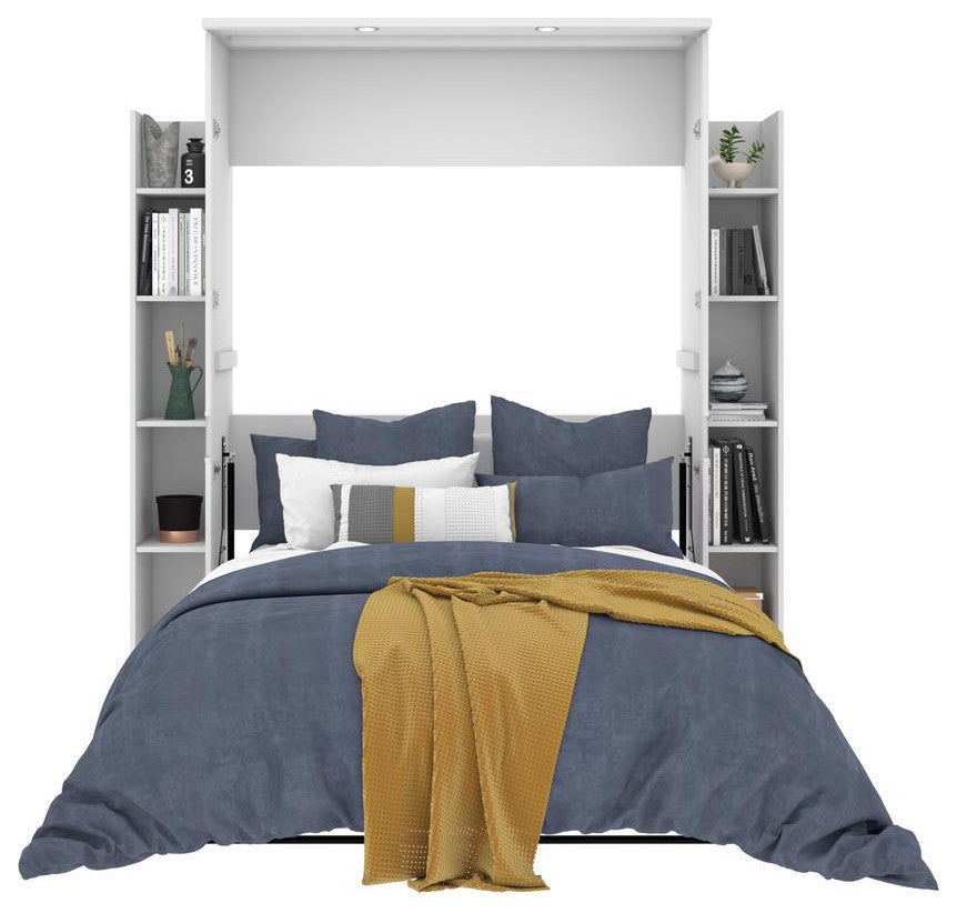 Full Murphy Bed with Shelves (81W) in White