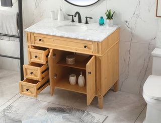Home Living Vanity with Carrara White Marble Countertop, Natural Wood, 40", Single Sink