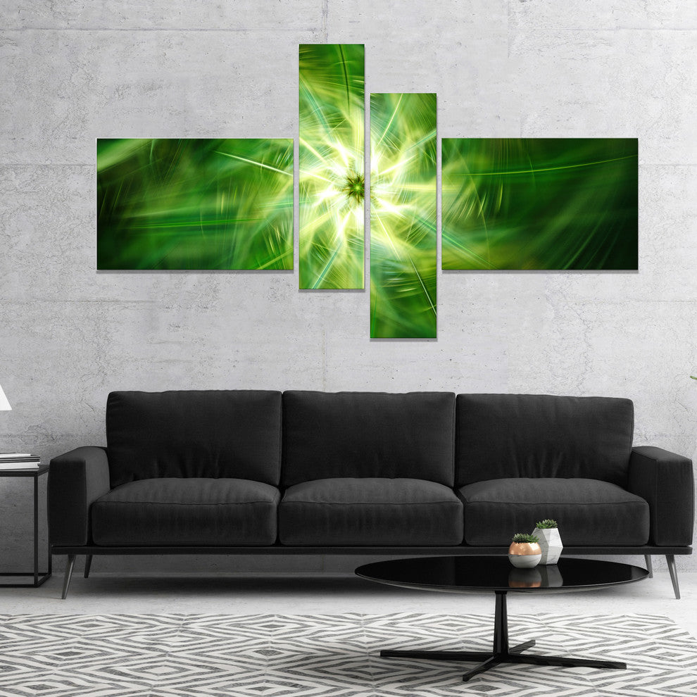 Rotating Fractal Green Fireworks, Floral Canvas Art Print, 60"x32", 4 panels
