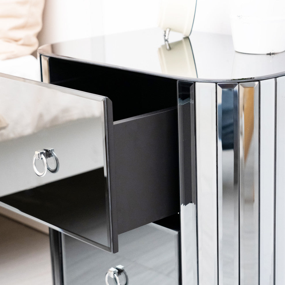 2-Drawer Wood Nightstand with Handle, Grey, 23'' Tall