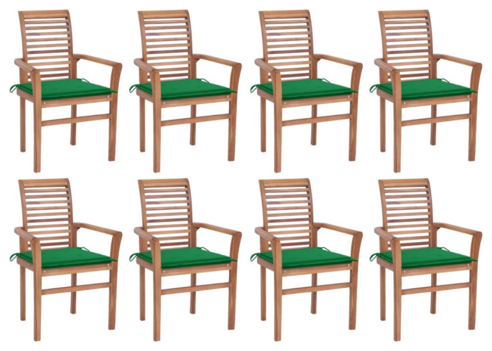 Vidaxl Dining Chairs, Set of 8, With Green Cushions Solid Teak Wood