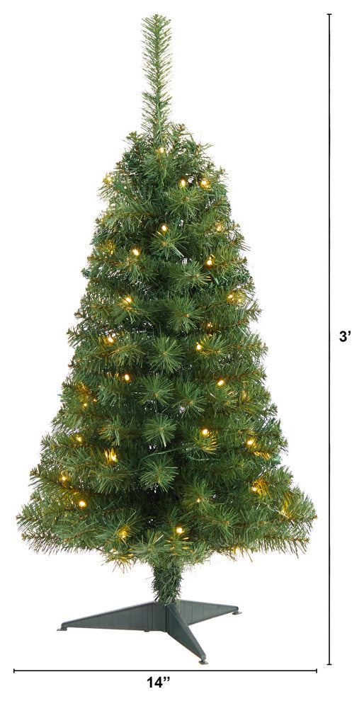 3' Green Artificial Christmas Tree With 50 LED Lights and 118 Bendable Branches