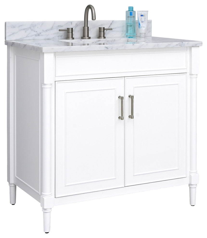 Avanity Bristol 36" Vanity Combo in White and Carrara White Marble Top