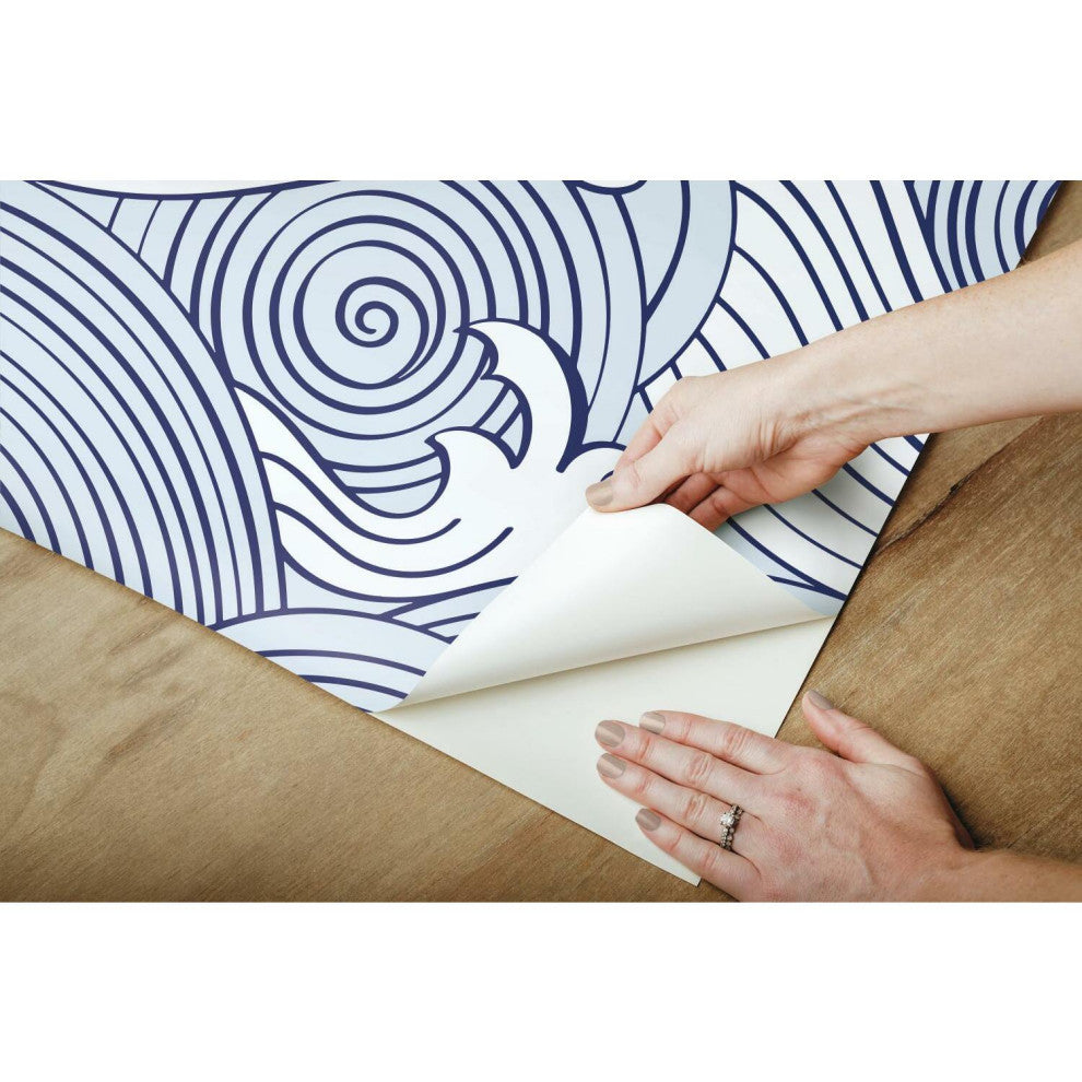 Blue & White Asian Waves Peel & Stick Wallpaper
