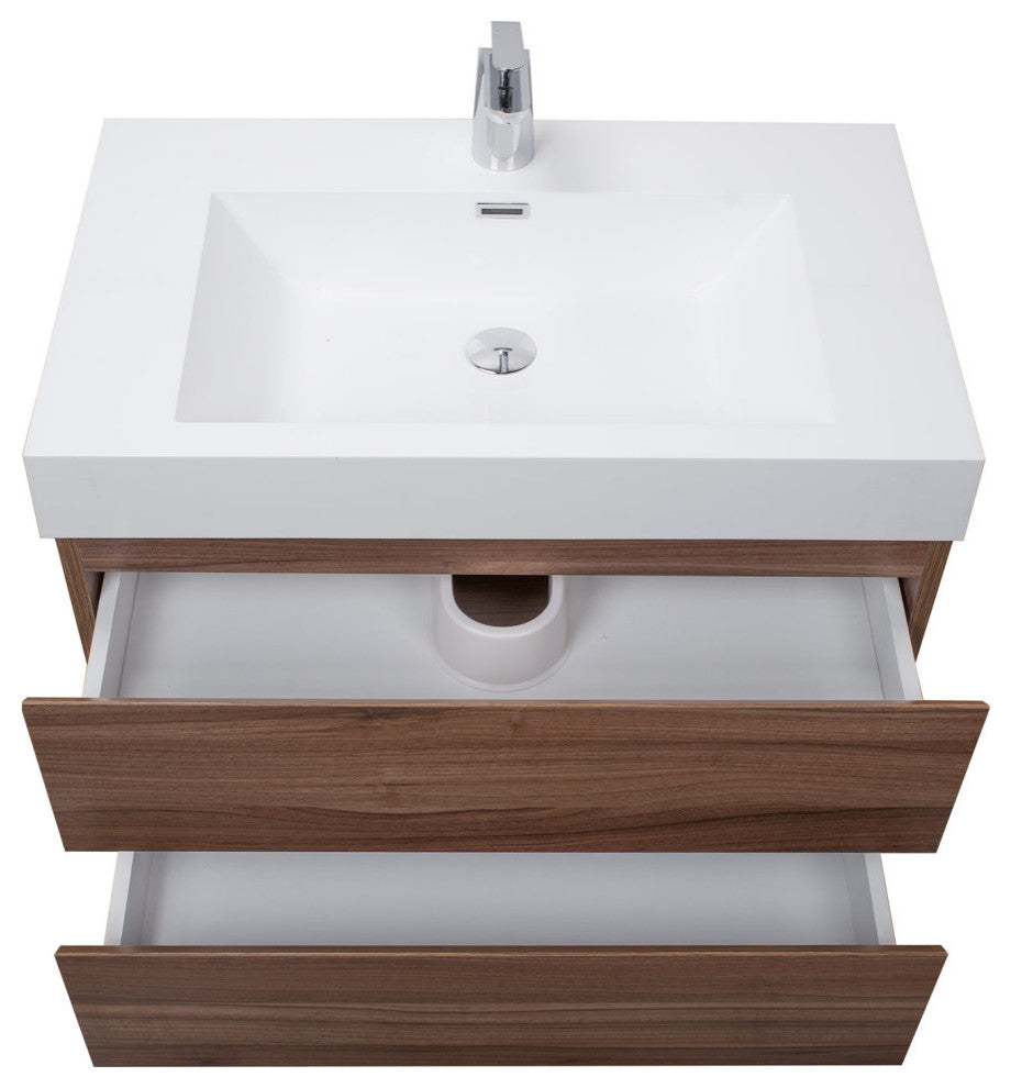 Angela 32" Wall Mount Bathroom Vanity, Walnut