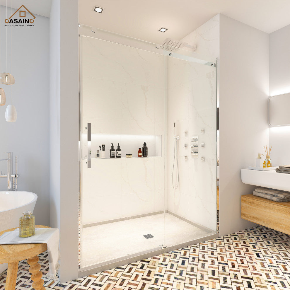 60-in x 76-in Frameless Sliding Shower Door, Chromed