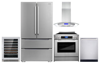 5PC Kitchen Package with 30" Freestanding Electric Range & 30" Island Range Hood