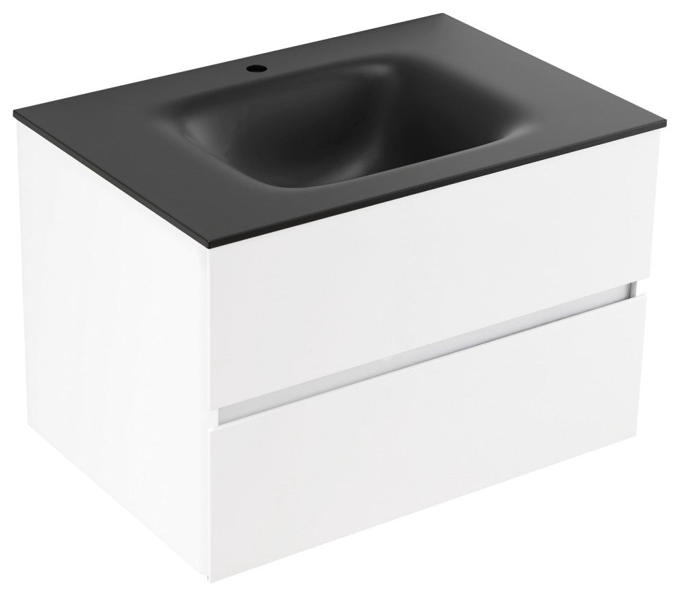 Wall-Mounted Bathroom Vanity Set in White with Black Top and Integrated Sink, 30"