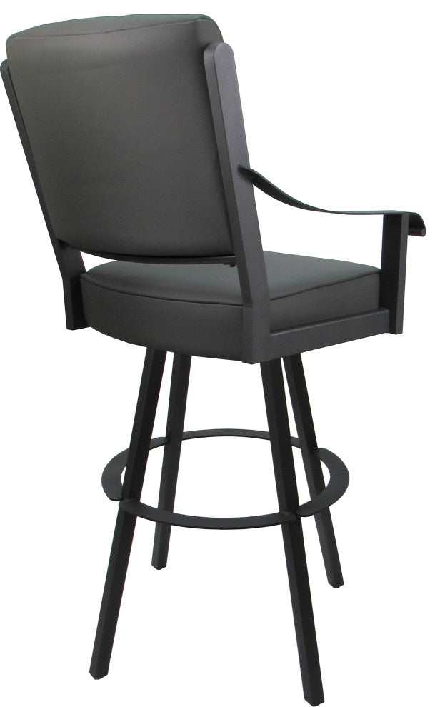 Leather Swivel Metal Bar Stool - Memphis on Warren Base, Gray Leather on Gray, 34"