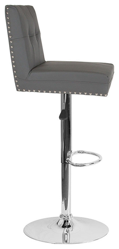 Ravello Contemporary Adjustable Height Barstool, Gray Leather