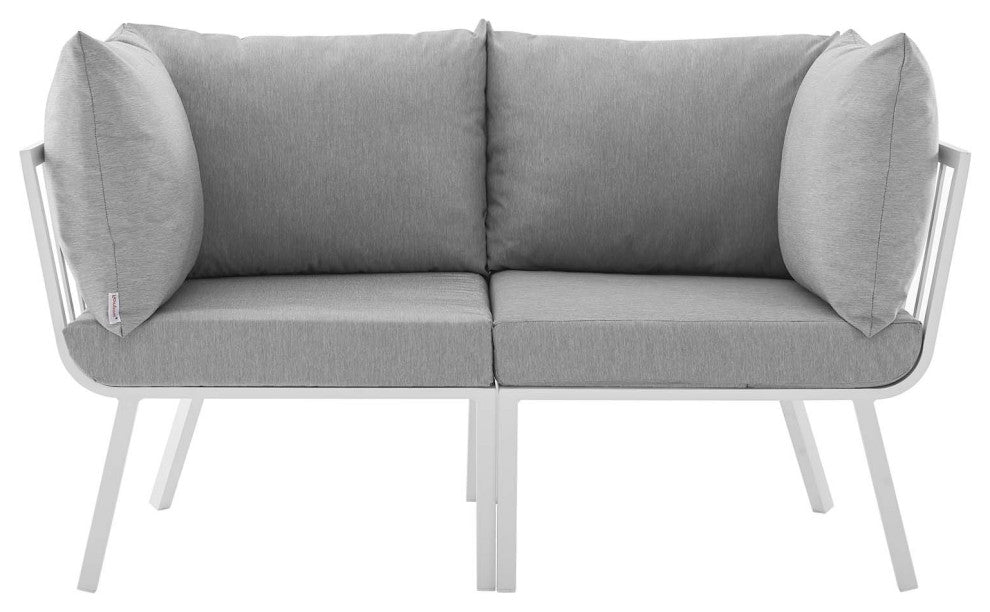 Lounge Loveseat Sofa, Aluminum, Metal, White Gray, Modern, Outdoor Patio