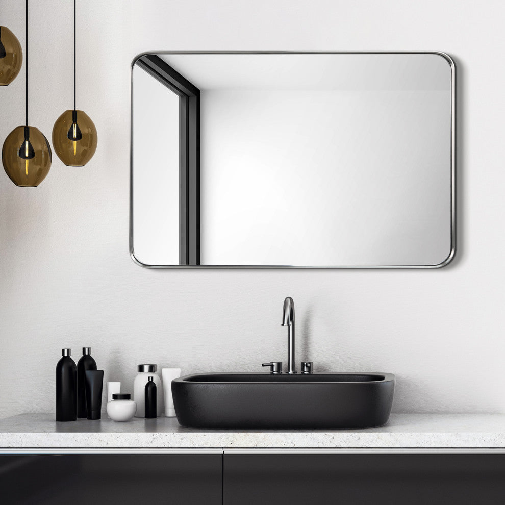 Ultra Stainless Steel Rectangular Wall Mirror, Silver, 24"x36", Brushed