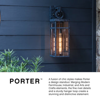 Hinkley Porter 22" Medium Outdoor LED Wall Mount Lantern, Aged Zinc