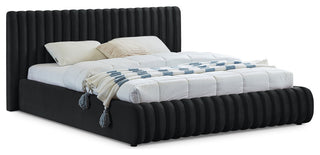 Nico Black Velvet Upholstered Bed, Black, Queen