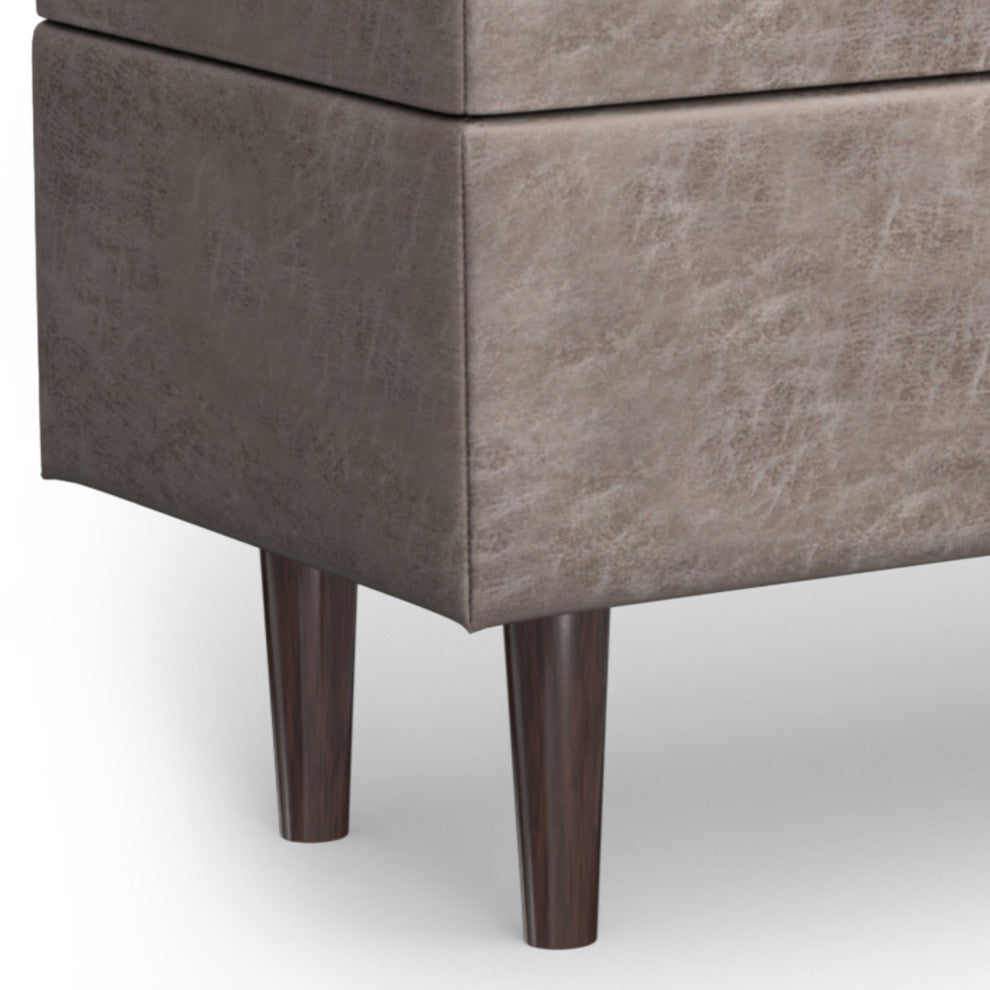 Shay Mid Century Rectangular Storage Ottoman, Distressed Grey Taupe