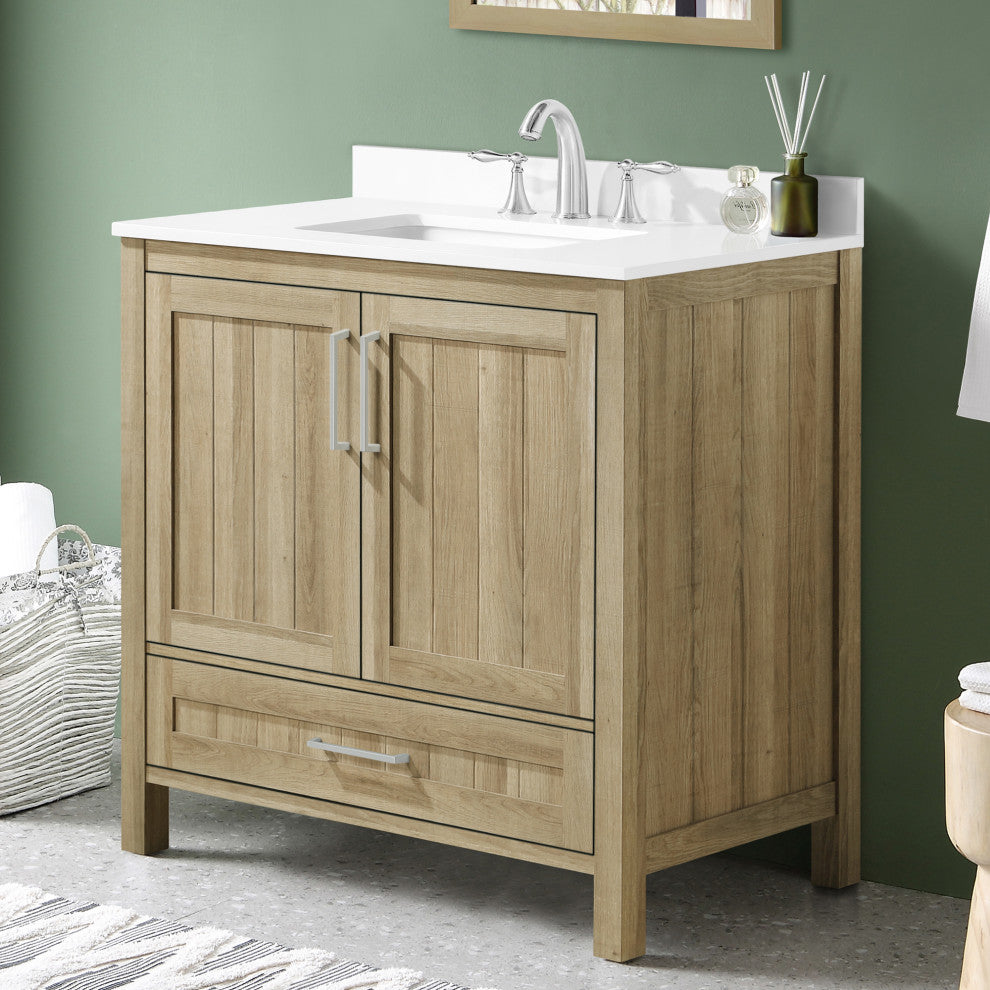 OVE Decors Kansas 18" Single Sink Vanity With Countertop, White Oak, 36 in.