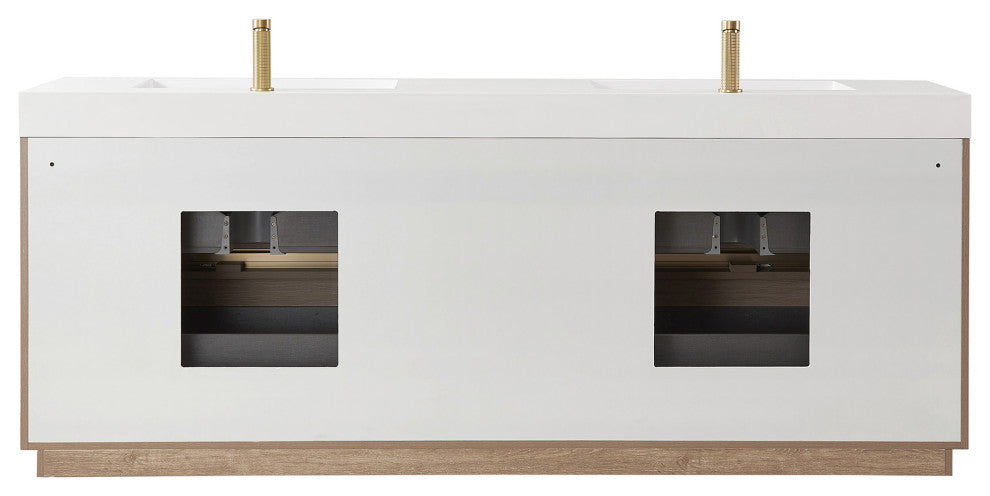 Huesca Bath Vanity, Integrated Sink Top, North American Oak, 84", Without Mirror