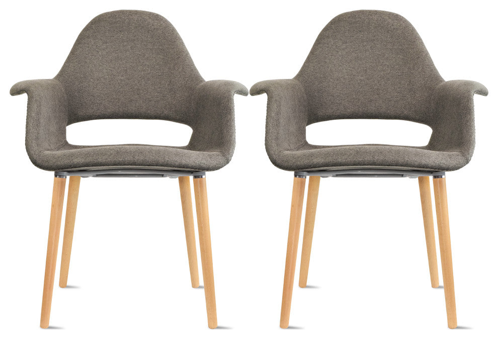 Modern Fabric With Arms Organic Dining Chairs, Set of 2, Charcoal Dark Taupe Gray