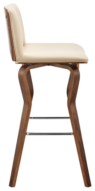 Gerty 30" Swivel Cream Faux Leather and Walnut Wood Bar Stool