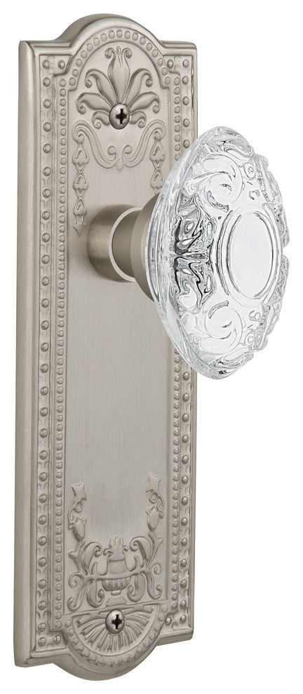 Meadows Plate Passage Crystal Victorian Knob, Satin Nickel, 2.375"
