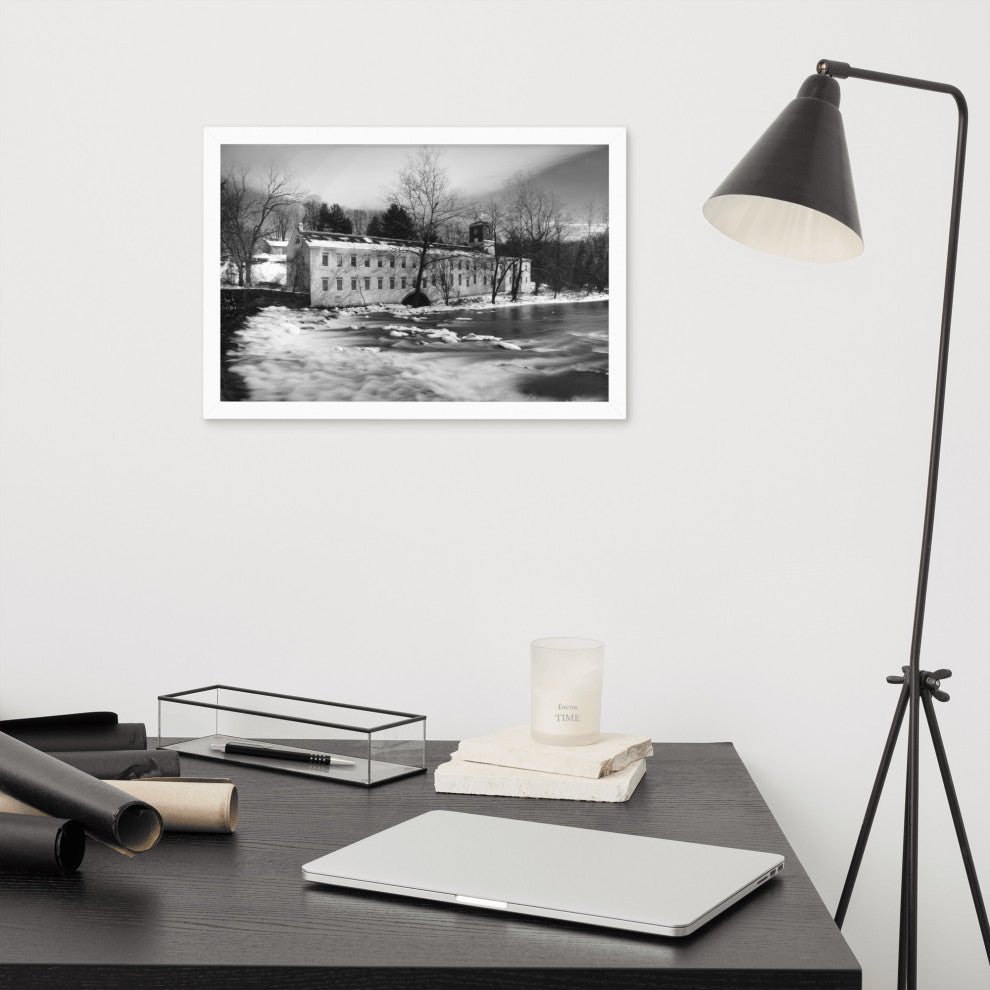 Winter at Powder Mill Rural Landscape Framed Photo Paper Wall Art Prints, White, 12" X 18"