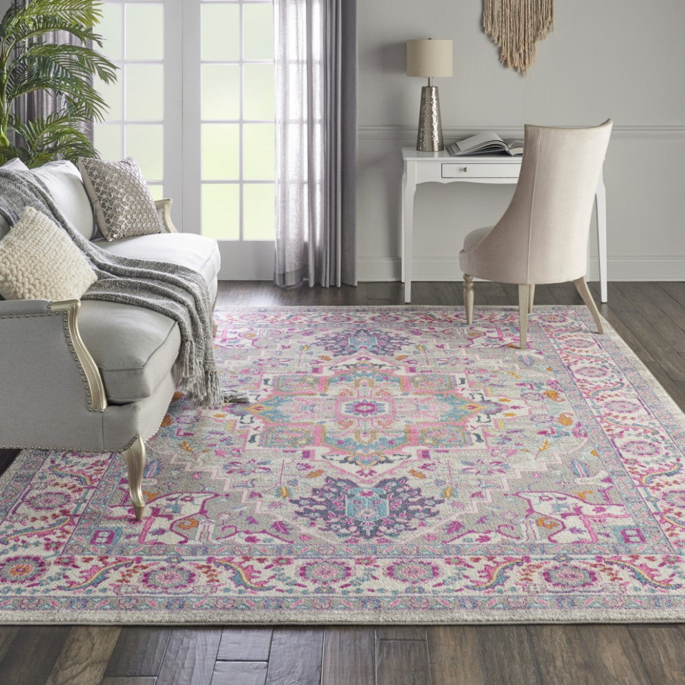 8' X 10' Pink And Gray Power Loom Area Rug